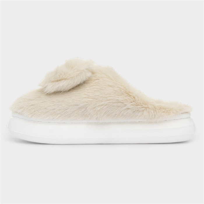 Libbie Girls Beige Mule Fluffy Slipper
