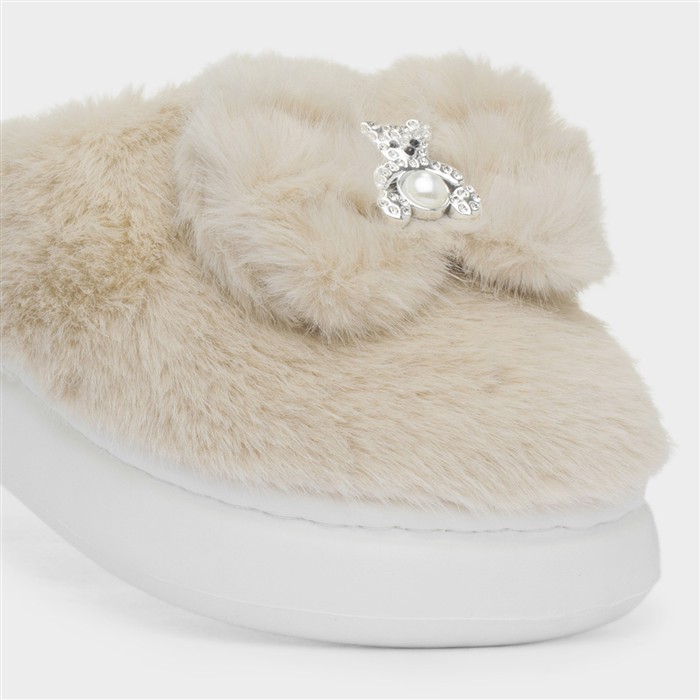Libbie Girls Beige Mule Fluffy Slipper
