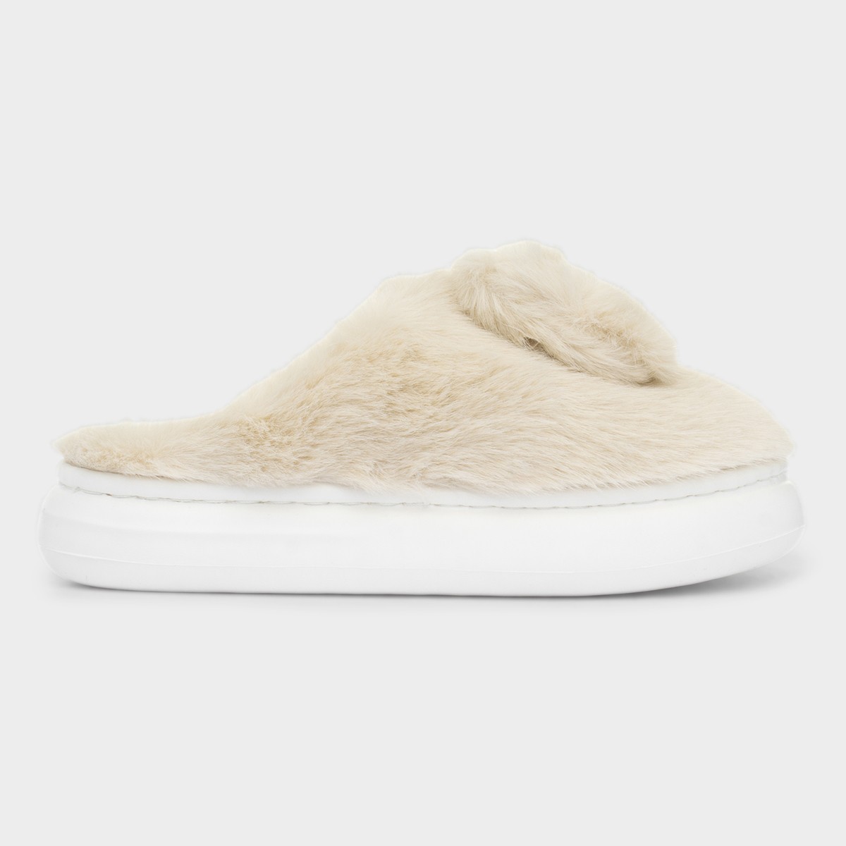 Libbie Girls Beige Mule Fluffy Slipper