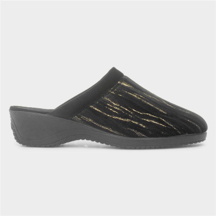 Glenda Womens Black Mule Wedge Slipper