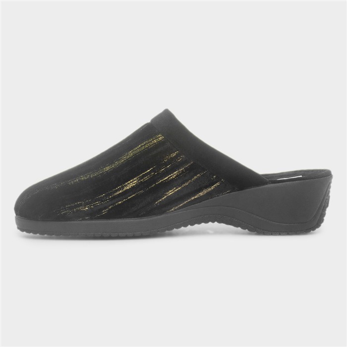 Glenda Womens Black Mule Wedge Slipper