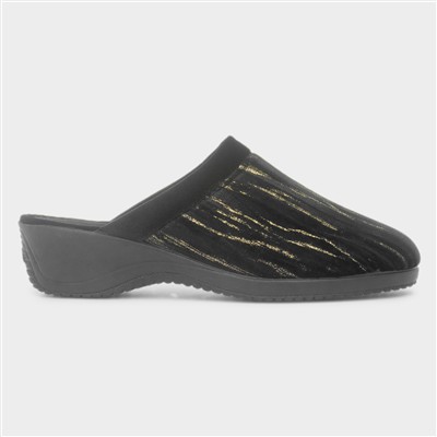 Glenda Womens Black Mule Wedge Slipper