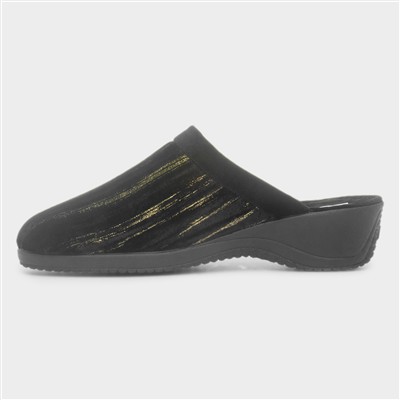 Glenda Womens Black Mule Wedge Slipper