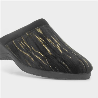 Glenda Womens Black Mule Wedge Slipper