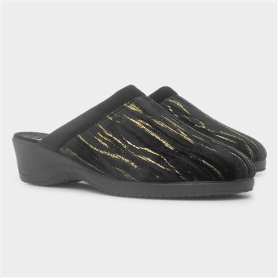 Glenda Womens Black Mule Wedge Slipper