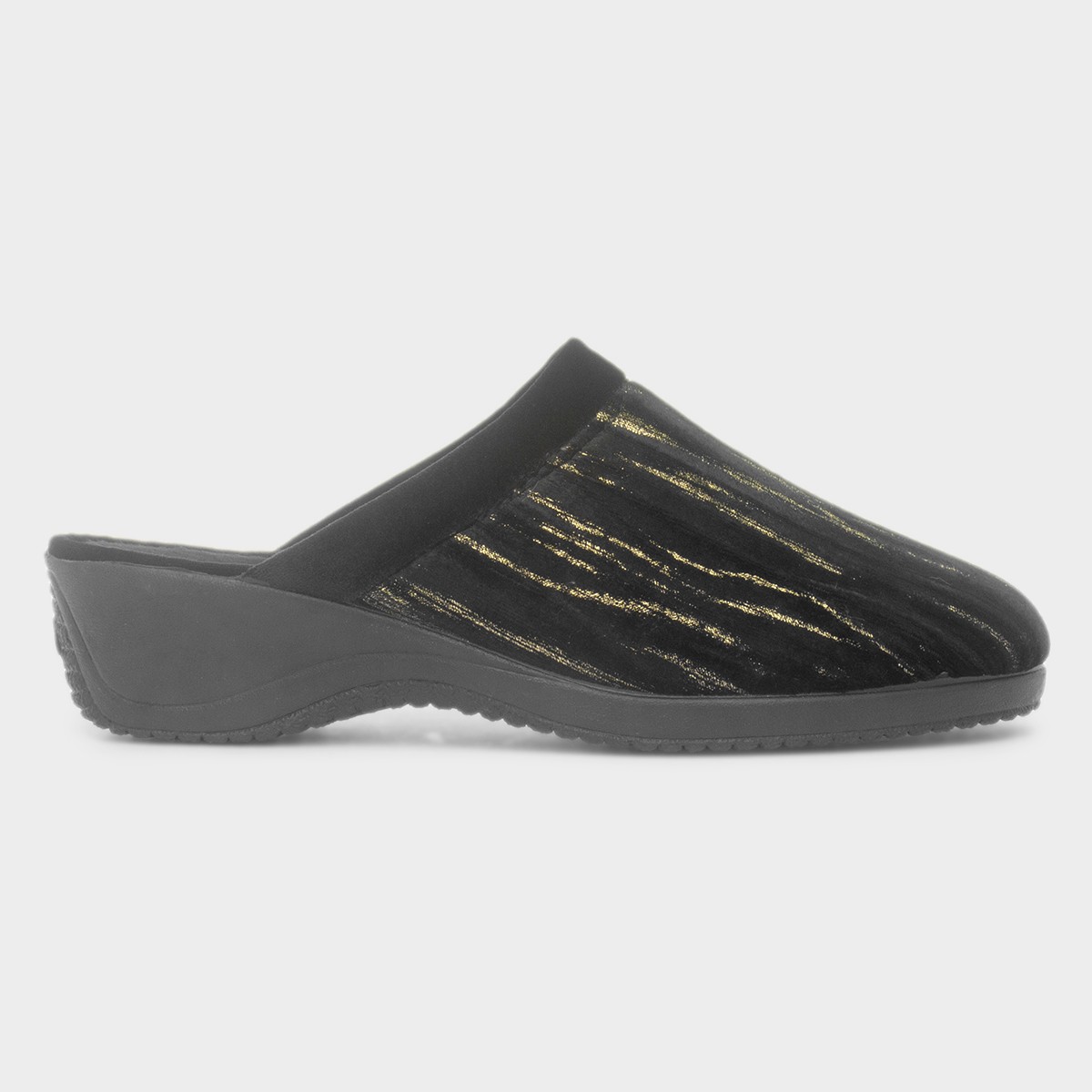 Glenda Womens Black Mule Wedge Slipper
