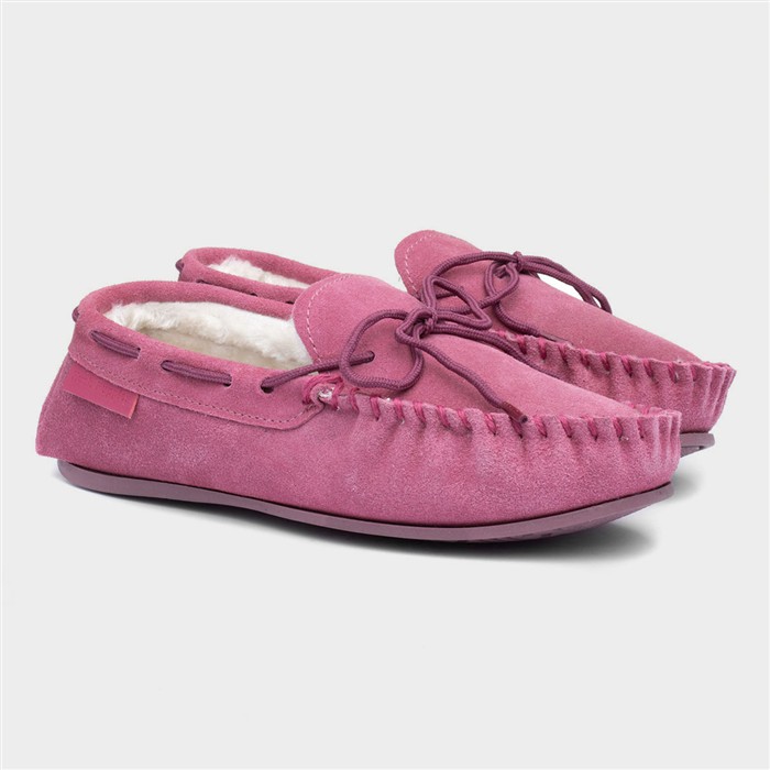 Allie Womens Rose Suede Bow Moccasin