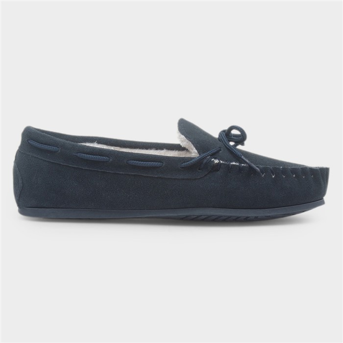 Allie Womens Navy Suede Bow Moccasin