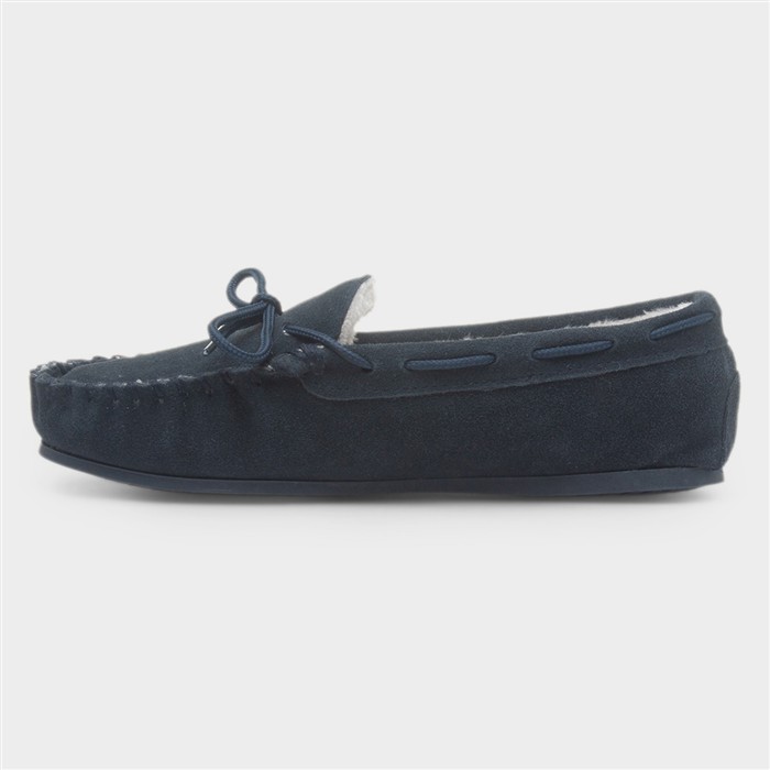 Allie Womens Navy Suede Bow Moccasin