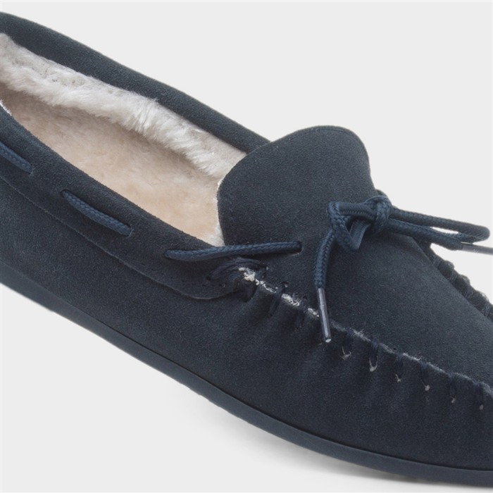 Allie Womens Navy Suede Bow Moccasin