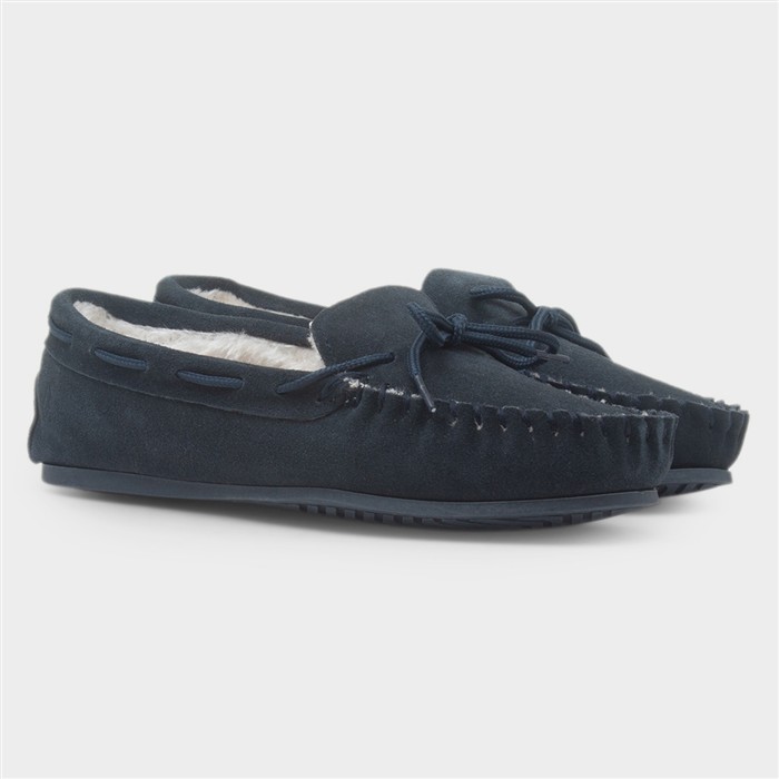 Allie Womens Navy Suede Bow Moccasin