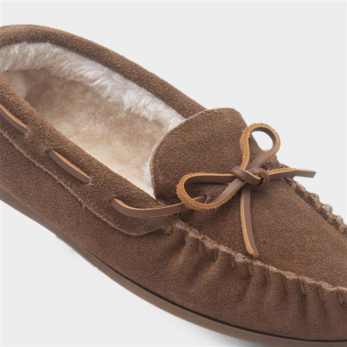 Allie Womens Tan Suede Bow Moccasin