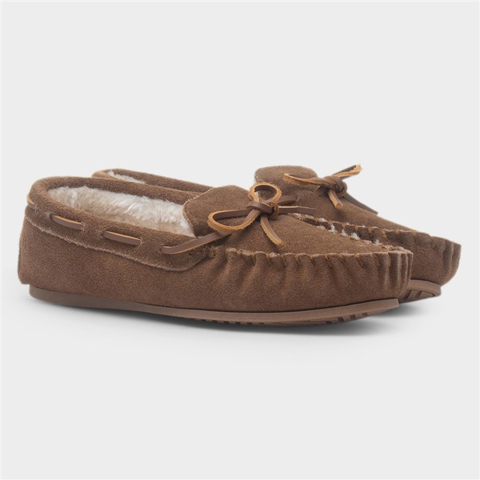 Allie Womens Tan Suede Bow Moccasin
