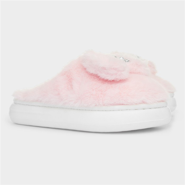 Libbie Pink Mule Fluffy Slipper