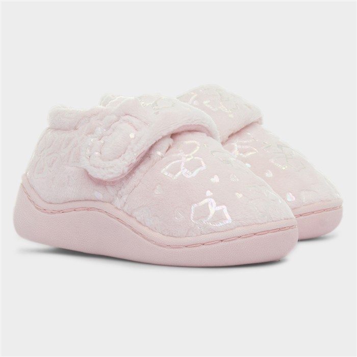 Girls Pink Easy Fasten Slipper