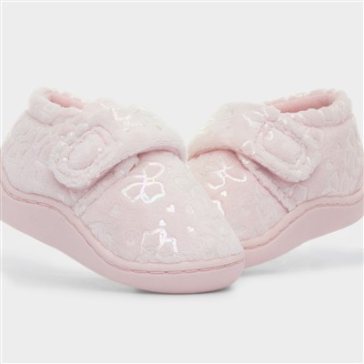 Girls Pink Easy Fasten Slipper