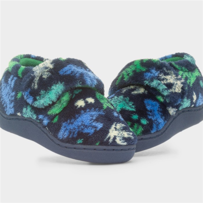 Boys Navy Dino Full Slipper