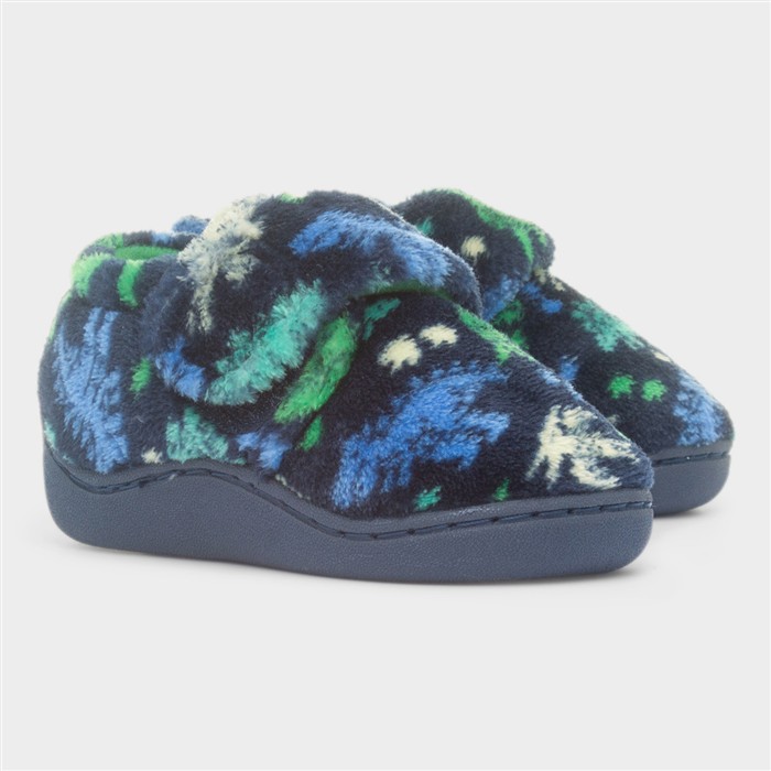 Boys Navy Dino Full Slipper