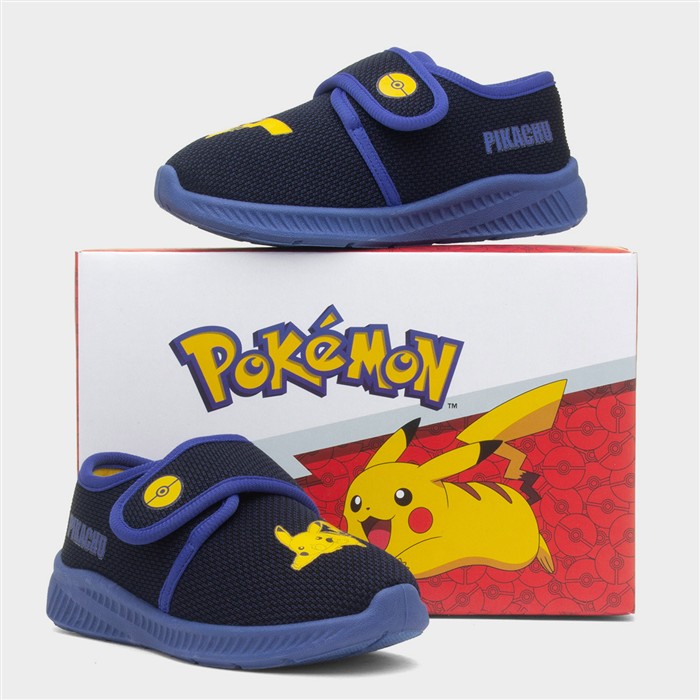 Kids Navy Pikachu Easy Fasten Full Slipper