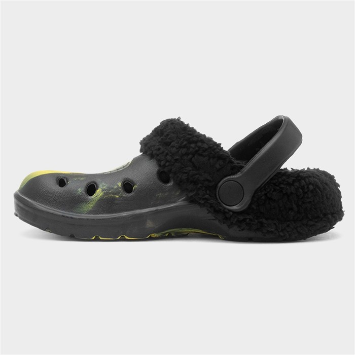 Kids Black Pikachu Warm Lined EVA Clog