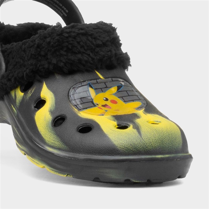 Kids Black Pikachu Warm Lined EVA Clog