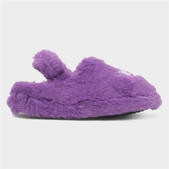 Disney Frozen Girls Purple Kids Faux Fur Fluffy Slipper Size 25