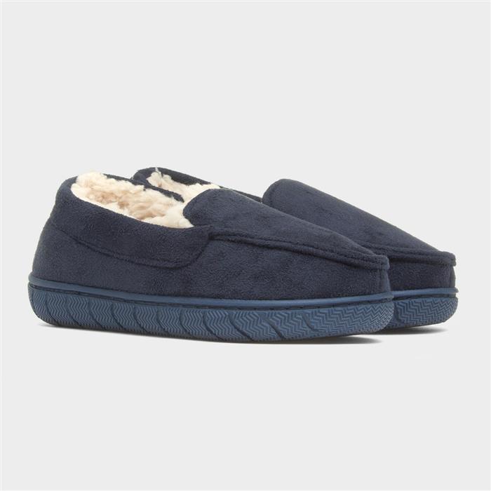 Boys Navy Moccasin Slipper