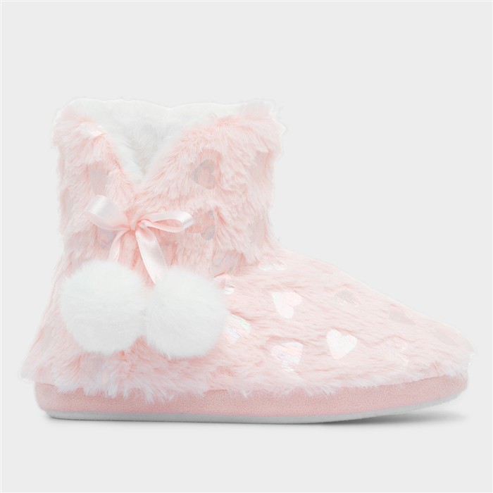 Girls Pink Heart Slipper Boot