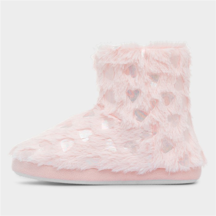 Girls Pink Heart Slipper Boot