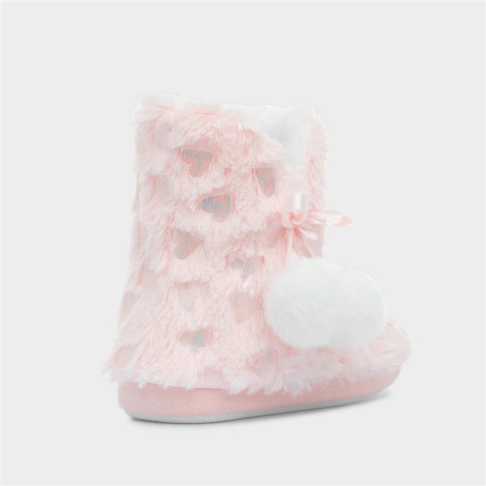 Girls Pink Heart Slipper Boot