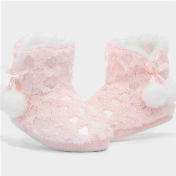 Girls Pink Heart Slipper Boot