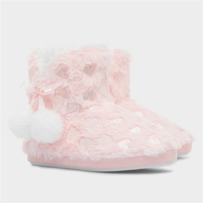 Girls Pink Heart Slipper Boot