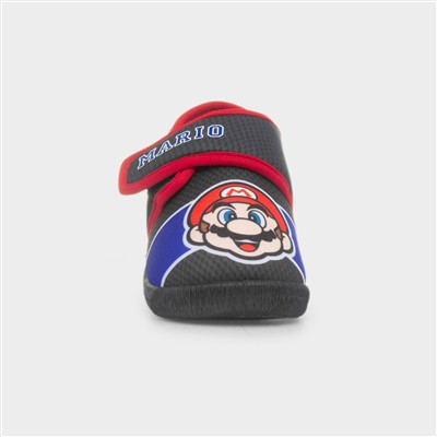 Kids Black Easy Fasten Slipper