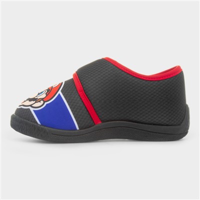Kids Black Easy Fasten Slipper
