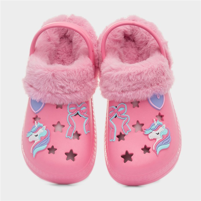Girls Pink Warm Lined Unicorn EVA Clog