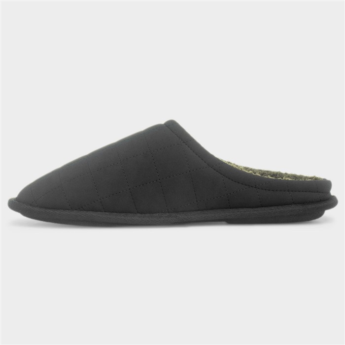 Mens Black Quilted Mule Slipper