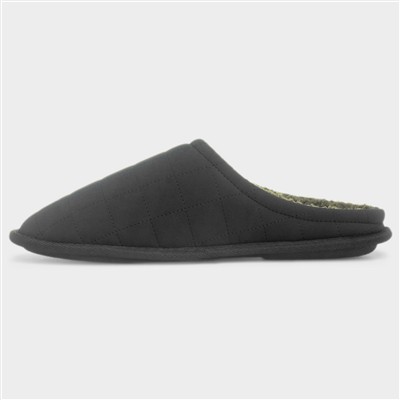 Mens Black Quilted Mule Slipper