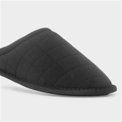 Mens Black Quilted Mule Slipper
