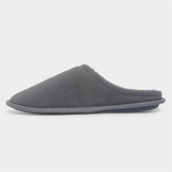 Mens Grey Quilted Mule Slipper