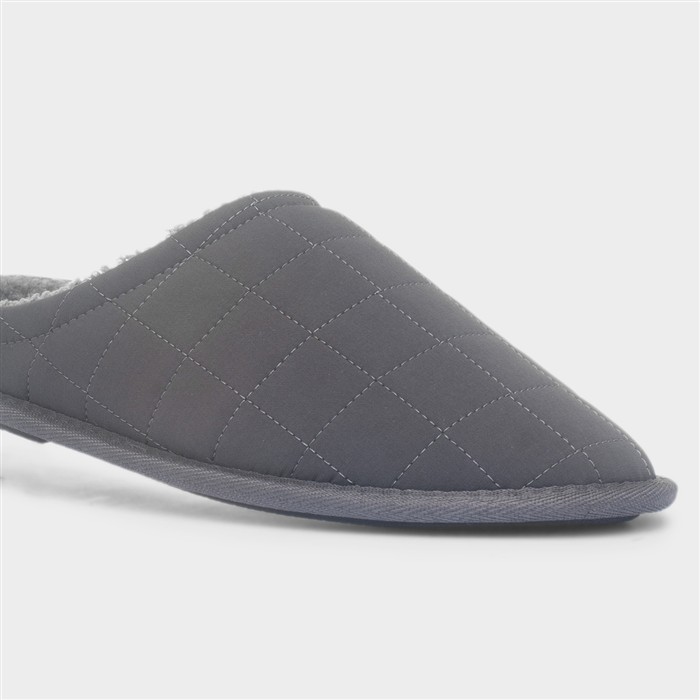 Mens Grey Quilted Mule Slipper