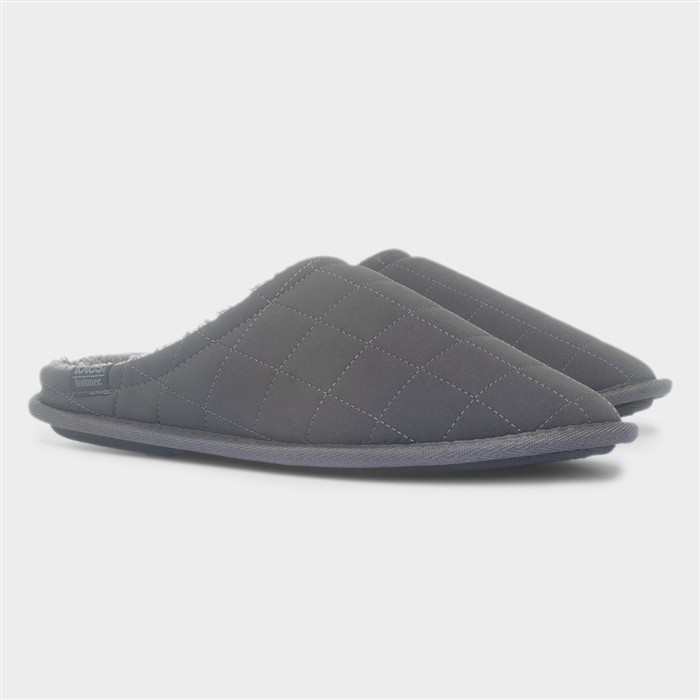Mens Grey Quilted Mule Slipper