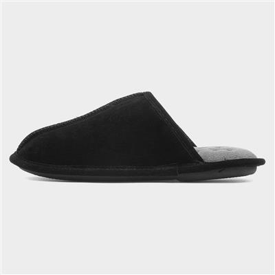 Mens Black Suede Mule Slipper