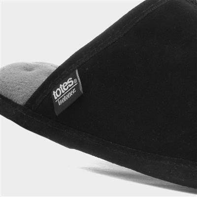 Mens Black Suede Mule Slipper