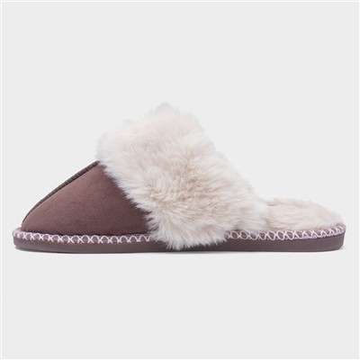Serena Womens Brown Fluffy Mule Slipper