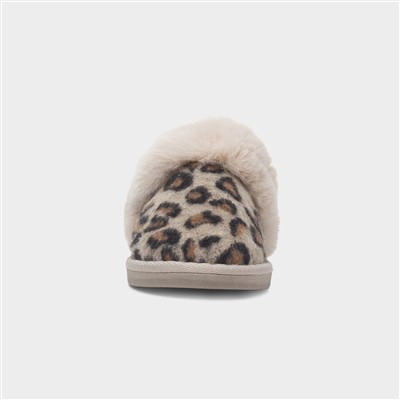 Nala Womens Beige Leopard Print Slipper