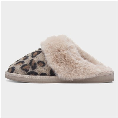 Nala Womens Beige Leopard Print Slipper