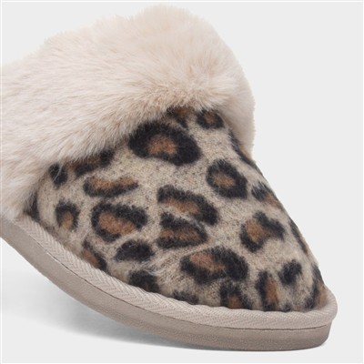 Nala Womens Beige Leopard Print Slipper