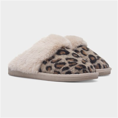 Nala Womens Beige Leopard Print Slipper