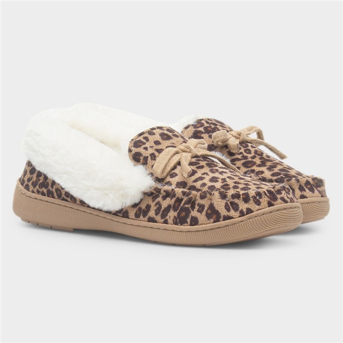 Maia Womens Brown Leopard Print Moccasin