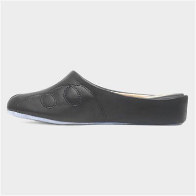Mahon Womens Black Mule Leather Slipper